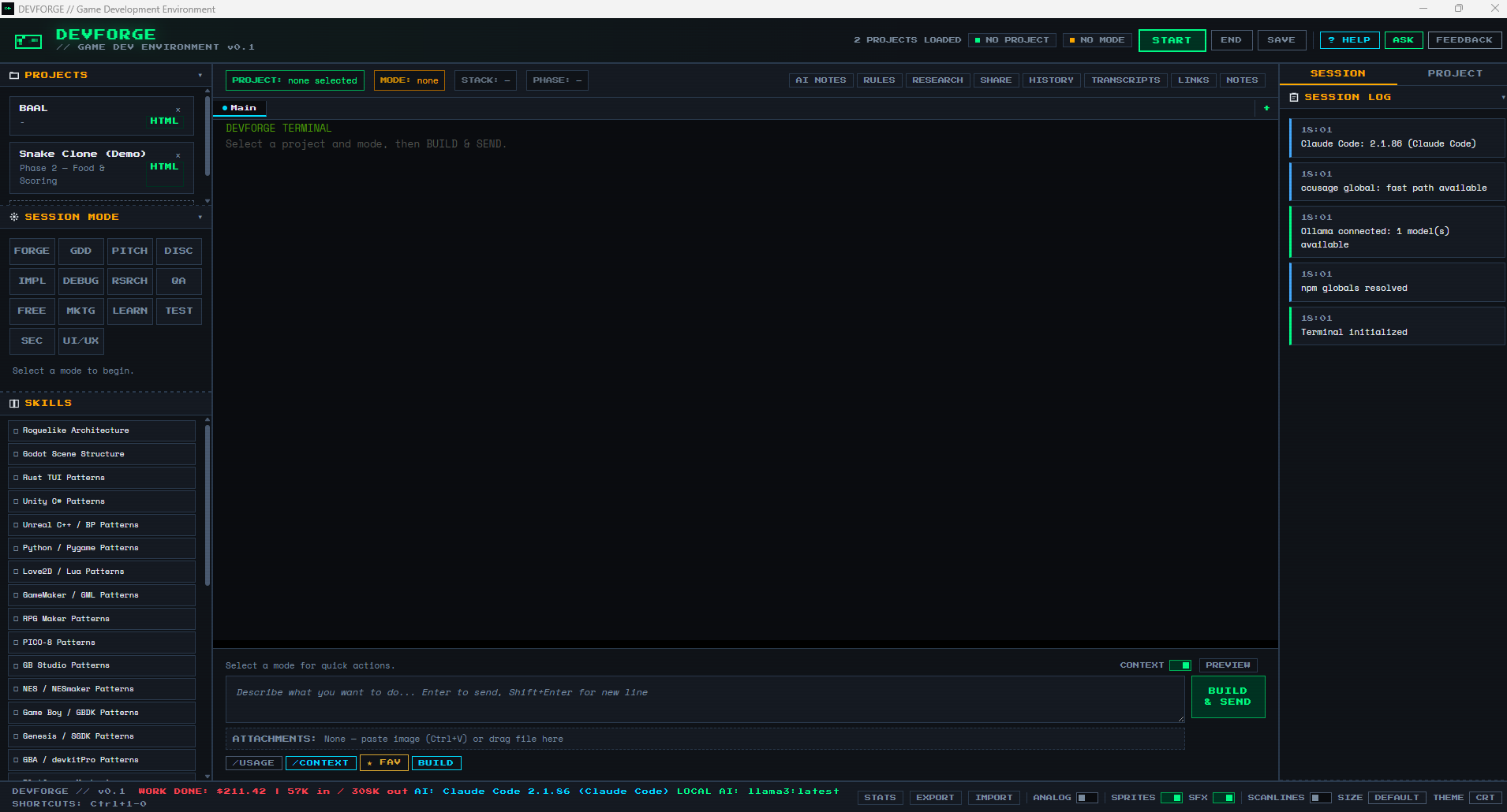DevForge in CRT Dark theme